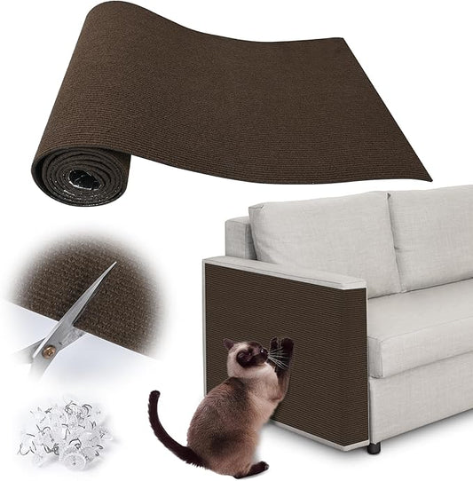 Cat Scratch Furniture Protector - 100" x 13.8" Trimmable Self-Adhesive Cats Claws Scratch Pads, DIY Cat Climbing Couch Protector for Scratch Post Cat Tree Replacement Indoor (Brown)