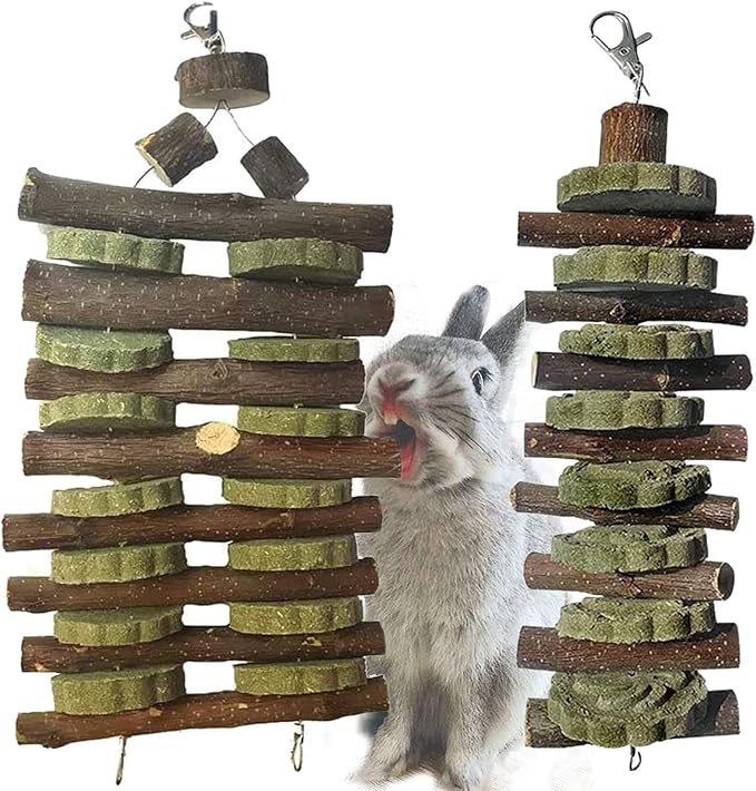 Hamiledyi Bunny Chew Toy for Teeth,Guinea Pig Natural Organic Fruitwood Sticks with Grass Cake for Rabbits,Chinchillas,Gerbils, Squirrels, Hamsters, Chewing/Improve Dental Health
