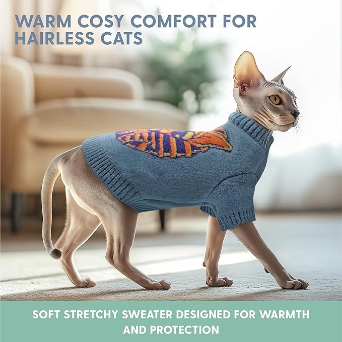 The Cat Ladies Sphynx Cat Sweater - Comfortable and Stylish Kitty Sweaters for Cats Only - Warm Cat Apparel Supplies - Shirt Designed for Hairless Cats - Sphynx Cat Clothes - M