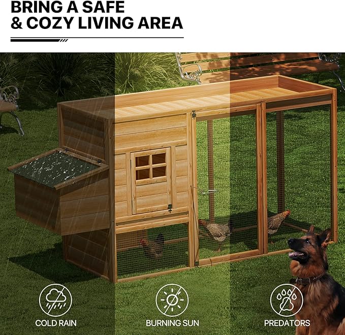 MoNiBloom 2-Layer Chicken Coop with Run and Nesting Box, Ventilation Wire Fence Wood Chicken House Duck Hutch Bunny Cage with Removable Tray Ramp and Waterproof Asphalt Roof 64 x 25.5 x 40 inch