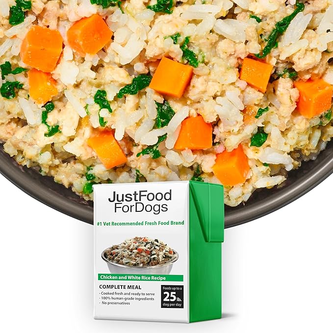 JustFoodForDogs Pantry Fresh Wet Dog Food, Complete Meal or Dog Food Topper, Chicken & White Rice Human Grade Dog Food Recipe - 12.5 oz (Pack of 12)