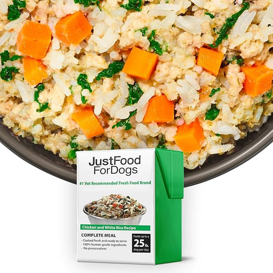 JustFoodForDogs Pantry Fresh Wet Dog Food, Complete Meal or Dog Food Topper, Chicken & White Rice Human Grade Dog Food Recipe - 12.5 oz (Pack of 12)