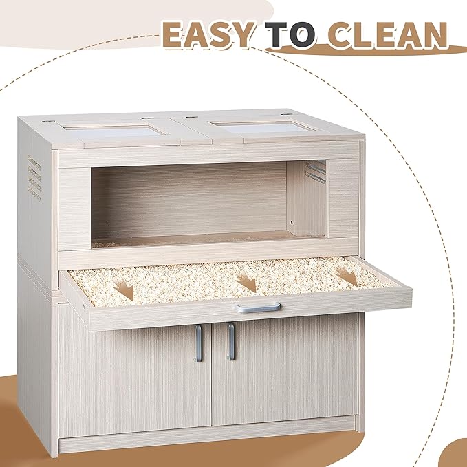 Guinea Pig Cages, Hamster Cage Wood with Independent Storage Cabinet, House for Rat Chinchilla with Guinea Pig Hutch and Bridge, Openable Top with Acrylic Sheets(Wood, 32.28 inch)