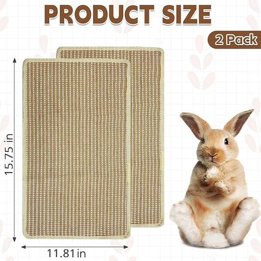 Hamiledyi Rabbit Scratching Pads 2 Packs Natural Sisal Scratcher Mats Sturdy Grinding Claw Pads Rabbit Cage Accessories for Guinea Pig Cat Bunny Chinchilla Protect Furniture (15.75"x11.81")