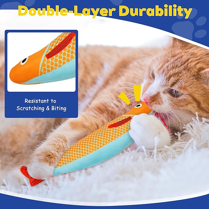 Cat Toys, 3-Pack Catnip Toys for Cats, Soft and Durable with Rattle Sound, Interactive Kitten Toys for Indoor Cats, 9.4 Inches, Saury Fish Cat Chew Toy for All Breeds (Saury Fish)