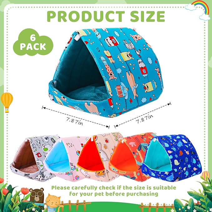 Ripeng 6 Pcs Guinea Pig Hideout Guinea Pig Bed House Rabbit Tunnel Washable Small House Cage Accessories for Hedgehog Mouse Chinchillas Hamster Ferrets Bearded Rats(7.9inch Ocean Park)