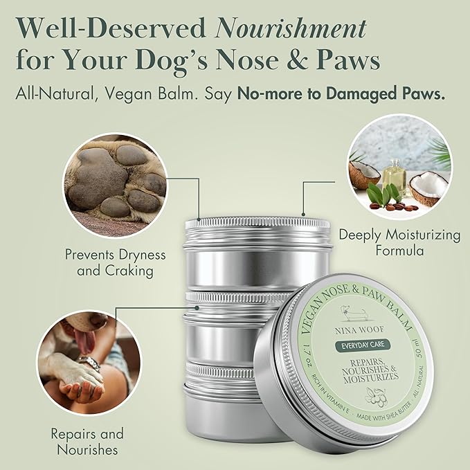 All-Natural Dog Paw & Nose Balm – Vegan Dog Grooming Supplies | Dog Paw Moisturizer & Nose Butter for Dogs | Safe Snout Soother for Dry Nose & Cracked Paws