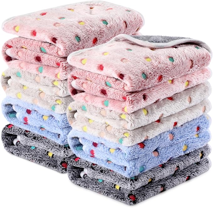 Tudomro 8 Pcs Guinea Pig Bedding Cage Liners Bulk Blankets Small Animal Flannel Throw Bedding Waterproof Absorbent Reusable Pet Pee Sleep Mat Pad Cover for Hamster Ferret(Dot,47 x 24 Inch)