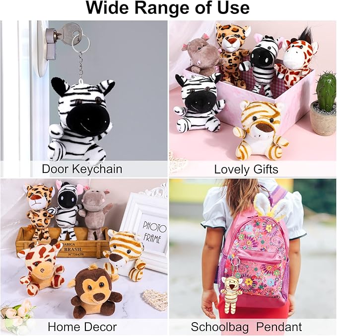Elcoho 14 Pieces Safari Jungle Animal Plush Toys Small Stuffed Forest Animals Plush Toys 5.9 Inch and 3.75 Inch Keychain Decorations for Animal Themed Parties Goody Bags(Standing,Sitting)