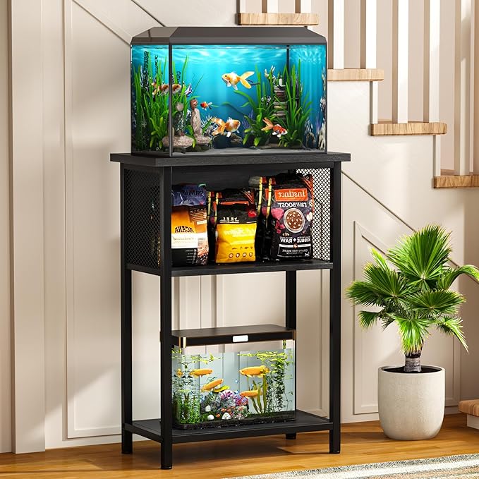 BSONE 5-10 Gallon Fish Tank Stand, Small Aquarium Stand Shelf, 0.71" Thickened Tabletop, 20.5" W×11" D ×31" H , Black