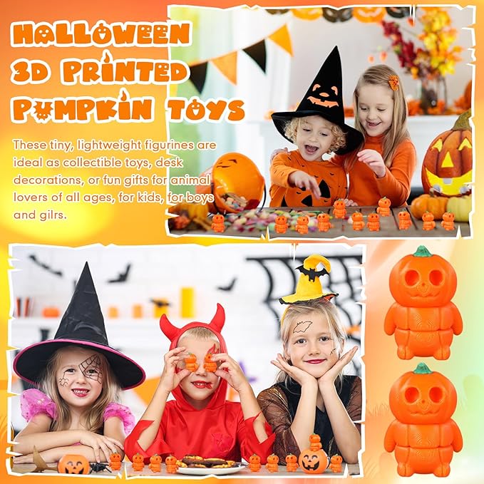 Honoson 24 Pcs 3D Printed Fidget Toy 3D Printed Pumpkin Styled Man Small Animal Toy Flexible Halloween Christmas Decoration for Play and Display