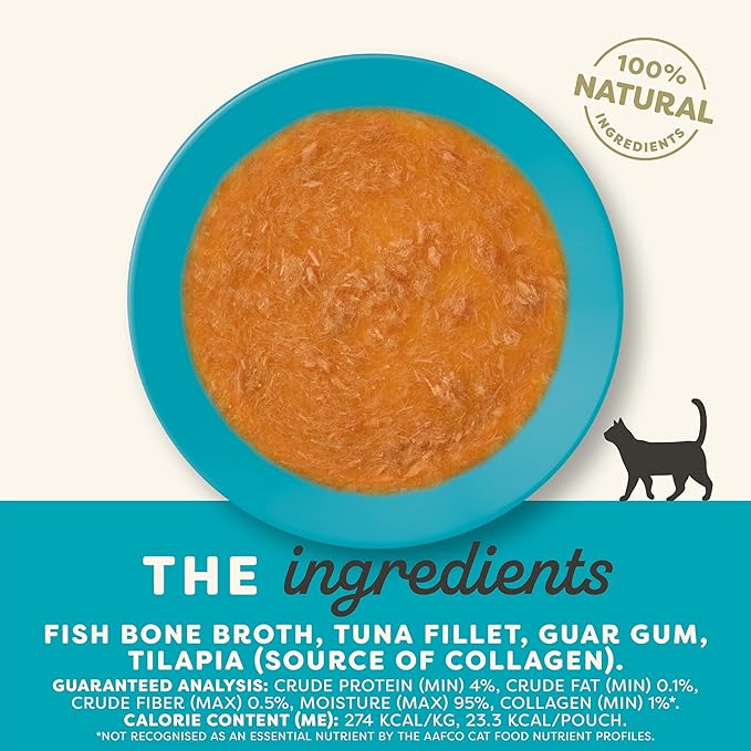 Applaws Natural Wet Cat Food in Topper, Limited and Natural Ingredients, High Protein with No Artificial Additives, Tuna Fillet Bone Broth (12 x 3oz Resealable Spout Pouches)