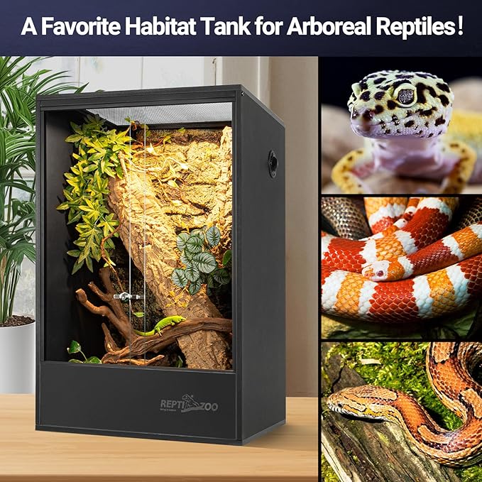 REPTIZOO 67 Gallon PVC Tall Reptile Tank, 24" x18”x36” Large Reptile Terrarium for Gecko Lizard Chameleon Frog Snake, Enclosure Habitat with Sliding Door & Top Screen Ventilation
