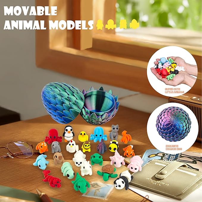 Mini 3D Printed Animal Figurines Set,Articulated, Flexible, and Exquisitely Cute (Animal T)