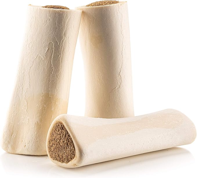 Jack&Pup 5-6" Filled Dog Bones for Large Dogs, Flavored Shin Dog Bones Long Lasting, Stuffed Bone for Dogs, High Protein, Bacon and Cheese Flavor - 3 Pack