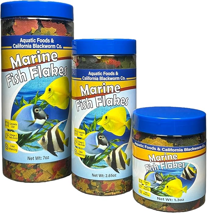 Aquatic Foods Inc. Premium Marine Fish Flakes with Algae, Seaweed and Nori for Clown Fish, Tangs, Butterflies, Angel Fish, 4-Type Wafer Mix & 12-Type Pellet Mix Included 7.0oz Canister