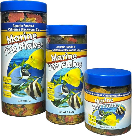Aquatic Foods Inc. Premium Marine Fish Flakes with Algae, Seaweed and Nori for Clown Fish, Tangs, Butterflies, Angel Fish, 4-Type Wafer Mix & 12-Type Pellet Mix Included 1.30oz Canister