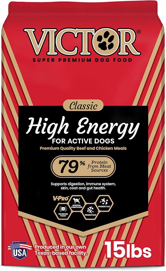 VICTOR Super Premium Dog Food – High Energy Dry Dog Food for Active Dogs – Gluten Free Canine Kibble with Beef and Chicken Meal Proteins for Sporting Dogs – All Breeds and All Life Stages, 15 lb