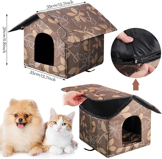 Soaoo 3 Pcs Cat Houses for Outdoor Stray Cats Shelter Weatherproof Outside House Indoor Foldable Pet Cave with Tent Stakes for Wild Animal Dogs(Leaves Style)