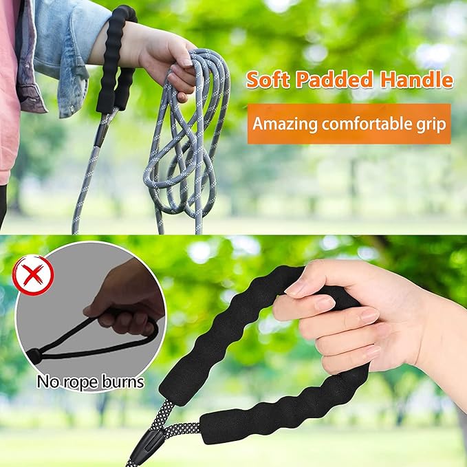 NTR 30FT Heavy Duty Leash for Dog, Rope with Swivel Lockable Hook, Reflective Thread, Padded Handle, Dog Lead line Walking, Hunting, Camping, Backyard Small Medium Large Black, 30ft*3/5/''