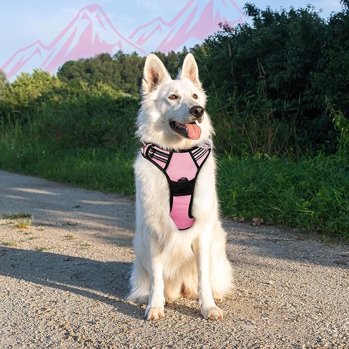 Eagloo Dog Harness Large Breed, No Pull Service Vest with Reflective Strips and Control Handle, Adjustable and Comfortable for Easy Walking, No Choke Pet Harness with 2 Metal Rings, Pink, XL