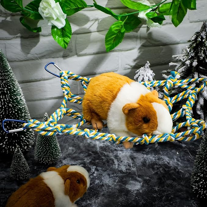 2 Pieces Rat Cage Accessories Rat Toys Climbing Bird Rope Net Pet Hanging Hammock for Hamster, Mice, Parrot, Bird, Sugar Glider Habitat Decor and Play(11 x 7.8 Inch,Red, Yellow)