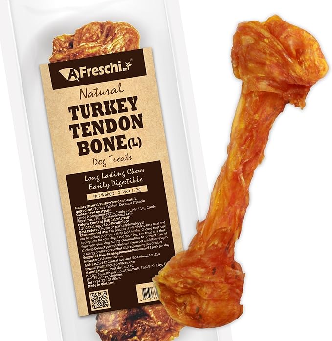 AFreschi Natural Turkey Tendon Bone (L) 1 Unit per Pack, Dog Treats for Signature Series, All Natural Human Grade Puppy Chew, USA-Sourced Turkey Tendon, Hypoallergenic, Rawhide Alternative