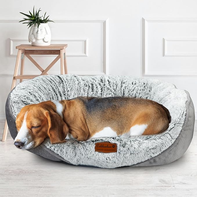 Dog Beds for Small Dogs - Round Cat Beds for Indoor Cats, Washable Pet Bed for Puppy and Kitten with Slip-Resistant Bottom (Light Grey, 20.0" L x 19.0" W x 6.0" Th)