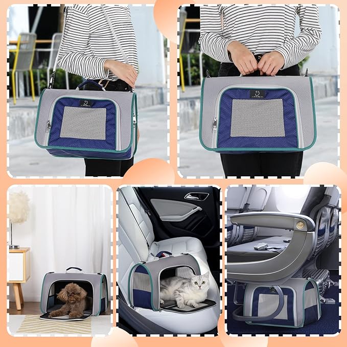 A4Pet Airline Approved Pet Carrier, Suitable for Cats, Puppies for Under 18 lbs, Soft Sided Puppy Carrier, Easy On The Go, Easy to Stow, 17.0 x 11 x 11,Grey & Green