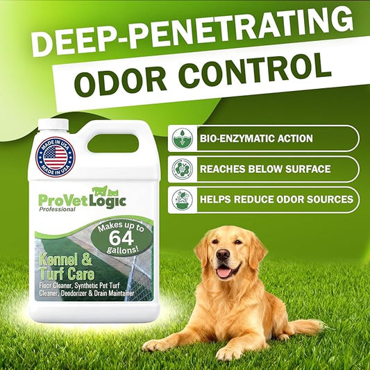 ProVetLogic Kennel & Turf Care- Floor Cleaner, Synthetic Pet Turf Cleaner, Deodorizer & Drain Maintainer- Gallon (Concentrated)