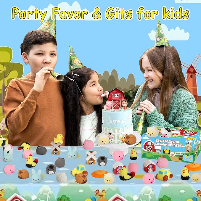 Erweicet 36 PCS Farm Animal Mochi Squishy Toys Stress Squishy Toys for Kids Party Favors