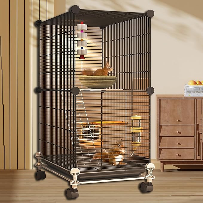 C&C GuineaPig Cages Indoor on Wheels, Multi-Tier Small Animal Playpens House with Removable Tray, DIY Metal Wire Enclosure with Ramp for GuineaPigs, Ferrets, Rabbitss, PetRat, Indoor Use (A)