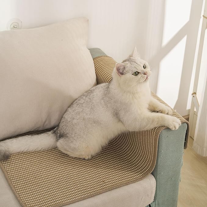 Cat Scratching Pad [32 x 20 Inch] FOOPOMARY Scratcher Mat with Soft Cotton and Natural Sisal Blend for Indoor Cats, Protects Furniture from Scratching, Versatile Placement for Sofas and Favorite Spots