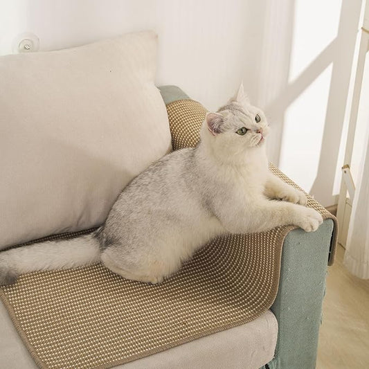 Cat Scratching Pad [32 x 20 Inch] FOOPOMARY Scratcher Mat with Soft Cotton and Natural Sisal Blend for Indoor Cats, Protects Furniture from Scratching, Versatile Placement for Sofas and Favorite Spots
