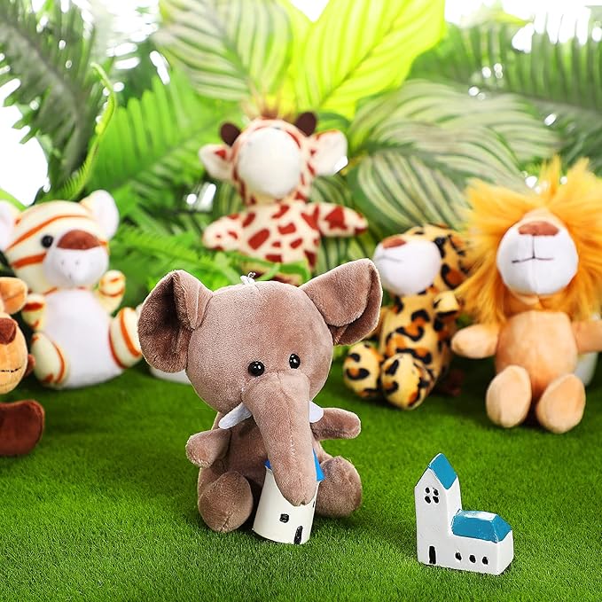 18 Pieces Small Safari Stuffed Animals 4.8 Inch Mini Jungle Animal Plush Toys Cute Zoo Stuffed Small Plush Set for Safari Themed Baby Shower Birthday Party Favors Teacher Student Award(Delicate Style)