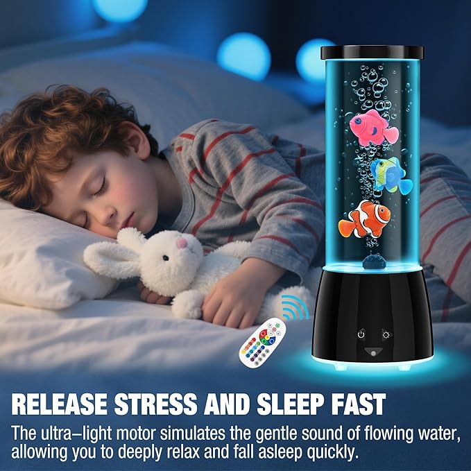 Bubble Fish Lamp, GuardWee 16 Colors Light & 4 Lighting Effects Fake Aquarium Sensory Lamp, Artificial Fake Fish Tank for Home Decor, Ideal Gift for Kids/Adults