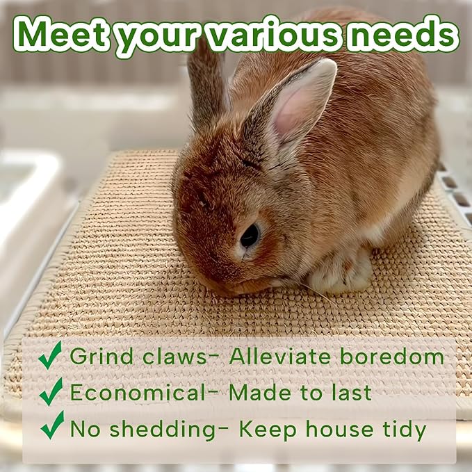 KEYIDE 2Pcs Rabbit Scratching Pad, Natural Sisal Bunny Scratch Mats for Nails Grinding Claw Boards for Cage Pet Guinea Pigs Chinchillas Rats Ferrets Sleeping Playing, 16"X12"