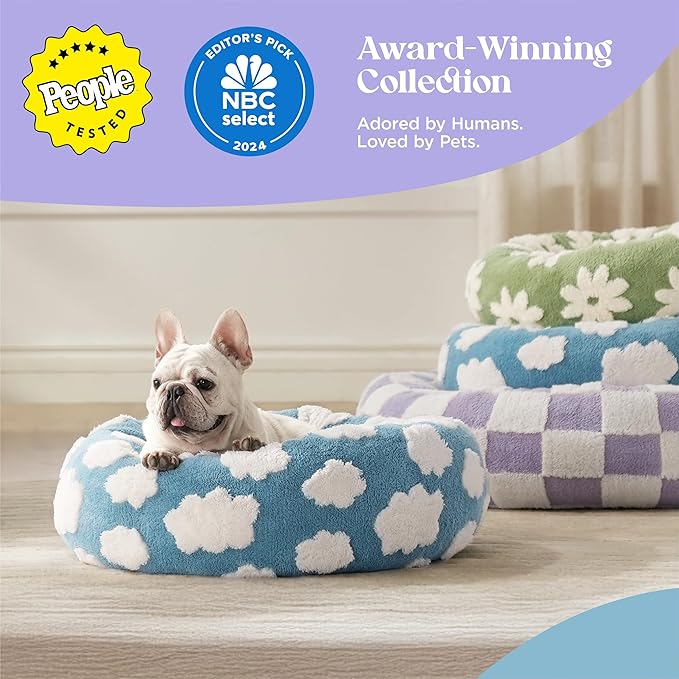 LE SURE Donut Medium Dog Bed - Round Cat Beds for Indoor Anti-Anxiety Calming Pet Beds, Washable Cute Modern Beds with Teddy Sherpa Plush & Anti Slip Bottom, 30 Inch, Brwon