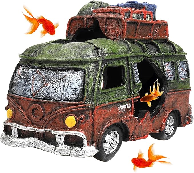 Aquarium Resin Ornament Car Wreckage for Fish Tank Underwater Landscape Decoration Hiding Cave Hideouts House Plants Supplies Decor Accessories