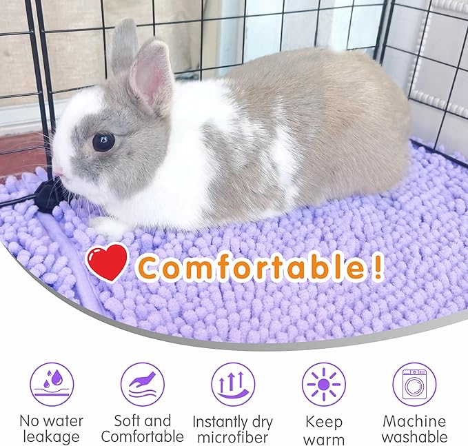 Guinea Pig Cage Liner Bedding 2 PCS, Washable Guinea Pig Bed Mat, Extra Absorbent Rabbit Pee Pad Reusable, Non-Slip Fleece Blanket for Bunny and Small Animal Cage Accessories (Purple, 24"x16")