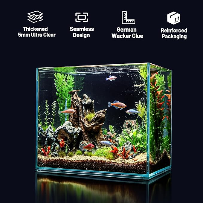 Ultra Clear Glass Fish Tank 4 Gallon, 5mm Thickened Rimless Aquarium Tank Low Iron, Nano Aquarium for Betta Gold Fish Shrimp，14.5”L x 5.1”W x 10.6”H