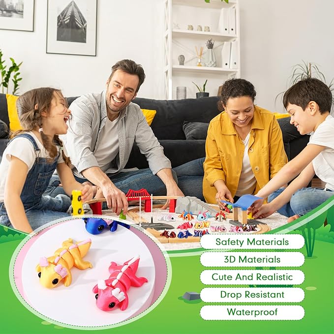 Honoson 24 Pcs 3D Printed Axolotl Fidget Toy 3D Printed Small Animal Toy Flexible Cute Articulating Pet Stress Relief Fidget Toys for Play and Display