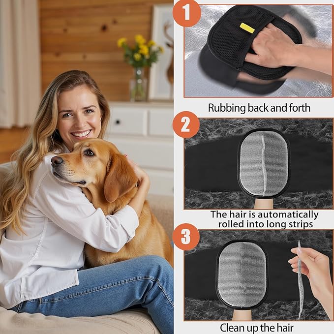 Pet Hair Remover Glove, Reusable Cat Dog Electrostatic Hair Remover Grooming Glove Tool