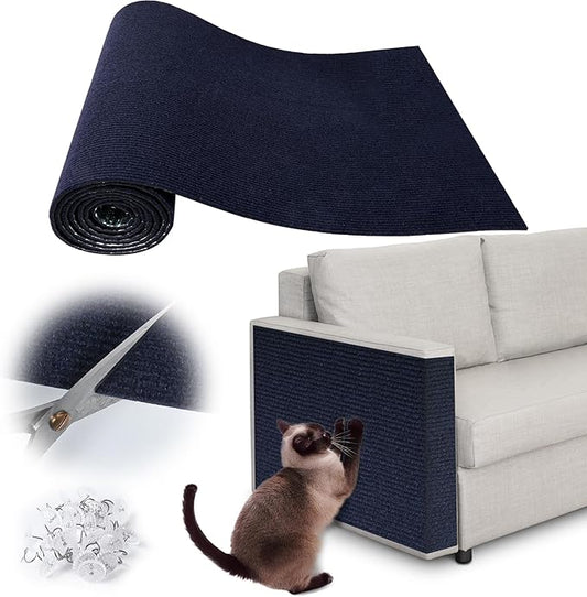 Cat Scratch Furniture Protector - 100" x 13.8" Trimmable Self-Adhesive Cats Claws Scratch Pads, DIY Cat Climbing Couch Protector for Scratch Post Cat Tree Replacement Indoor (Dark Blue)