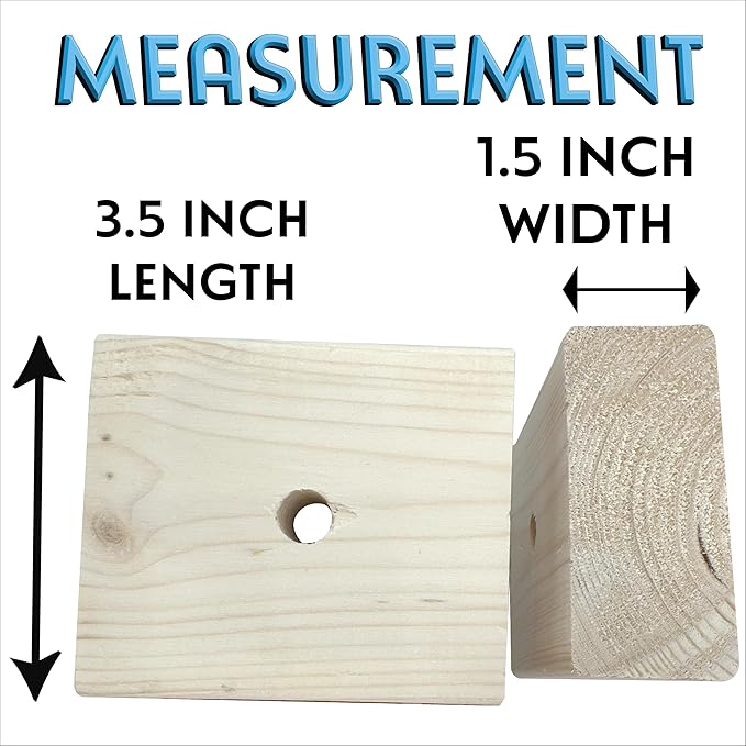 3007 Block Type 7 Chunky Square 3-Pack Wooden Parts for Parrot Cage Toys Cockatoos Macaws Conures Chew Bird Playground Foraging African Grey