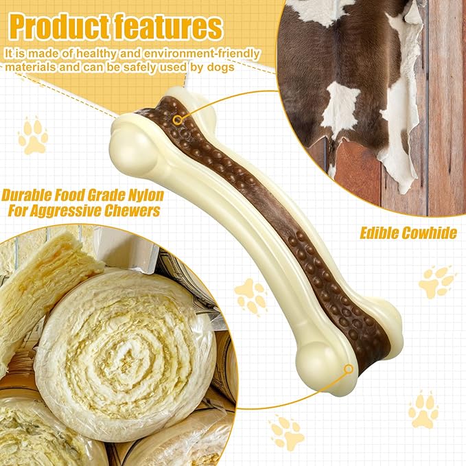 Sosation Bones Shaped Dog Toys for Aggressive Chewers, 2 Pack Dog Chew Toys Puppy Teething Nylon Beef Flavor for Large/Medium/Small Puppies Breeds(Curved Bone,Medium, Small)