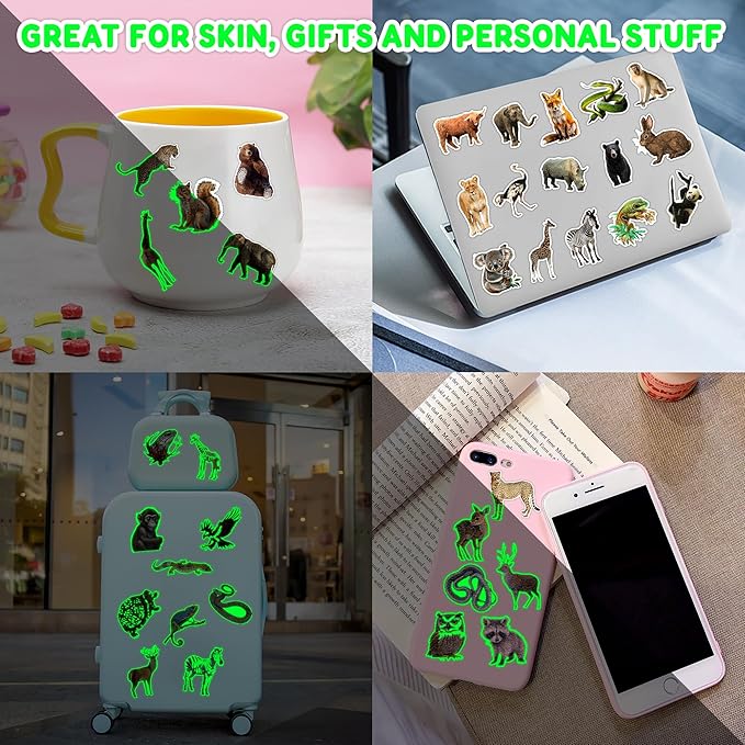 96 PCS Realistic Wildlife Jungle Animal Glow In The Dark Luminous Pre-Cut Temporary Tattoos Sticker Reptile Birthday Party Decorations Supplies Favors Gifts Boys Girls Zoo Cute Fake Tattoo Themed