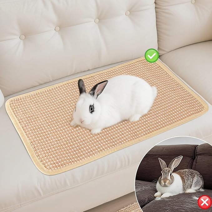 3 PCS Rabbit Scratching Mat, Natural Sisal Bunny Scratch Mat, Guinea Pig Bed Pad, Claws and Teeth Care Rabbit Chew Toys