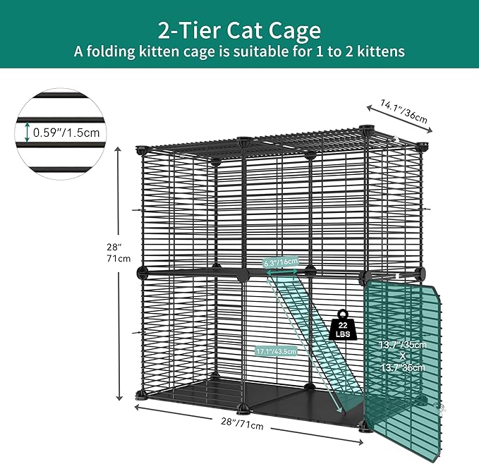YITAHOME Indoor Cat Cage 2 Tier Kitten Cage House Cat Enclosure Outdoor Small Animal DIY Pet Playpen Detachable Metal Kennel for Ferret Kitty, Bunny, Chinchilla, Squirrel, rv Travel, Camping