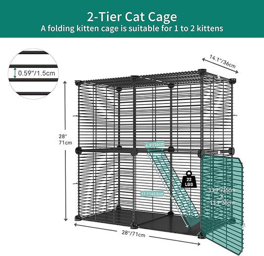 YITAHOME Indoor Cat Cage 2 Tier Kitten Cage House Cat Enclosure Outdoor Small Animal DIY Pet Playpen Detachable Metal Kennel for Ferret Kitty, Bunny, Chinchilla, Squirrel, rv Travel, Camping